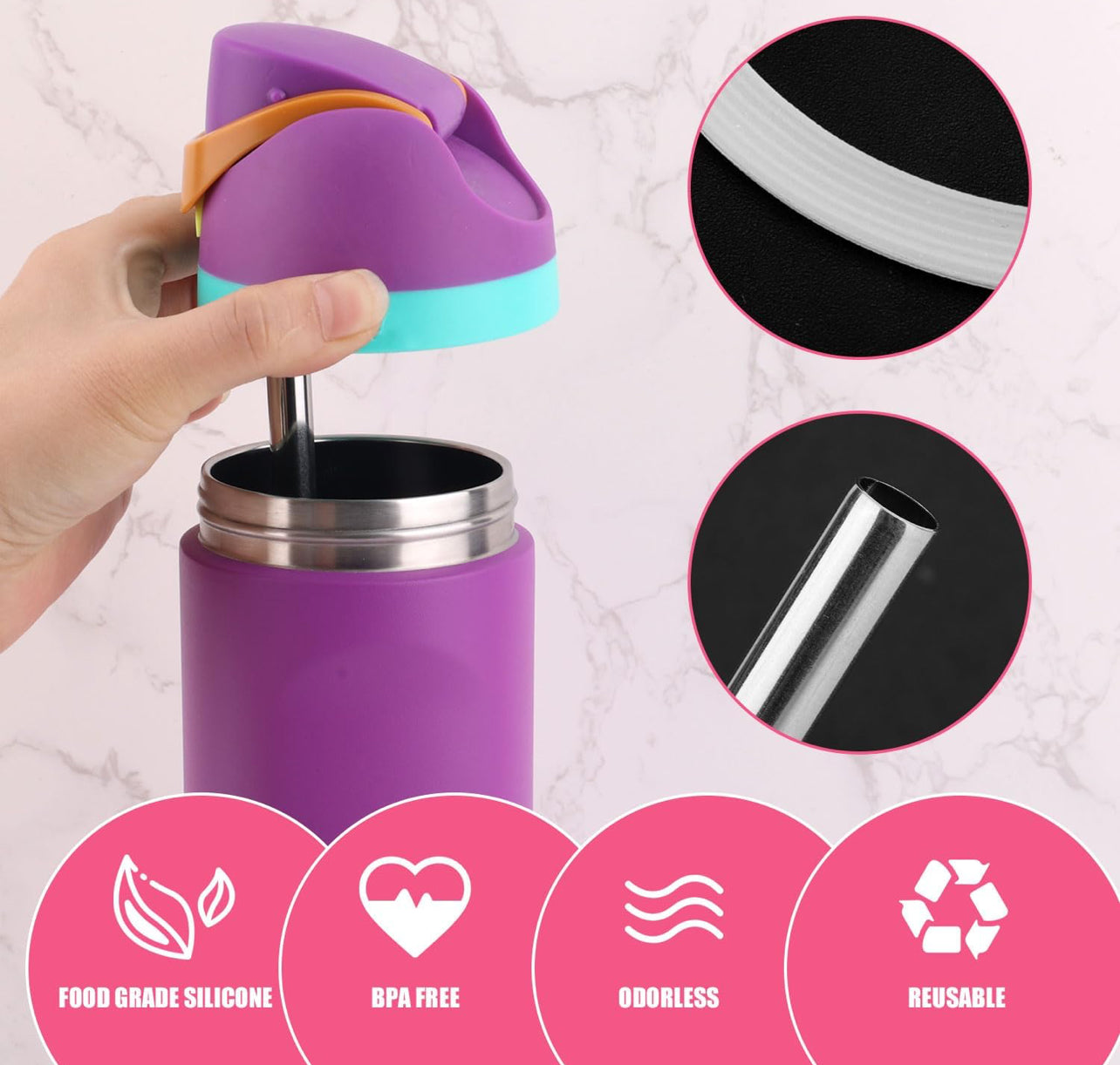 Real - Marks Insulated Stainless-Steel Water Bottle for Cold and Hot Beverages with Straw for Sports, Great for Travel, and School, BPA-Free Sports Water Bottle,32 oz