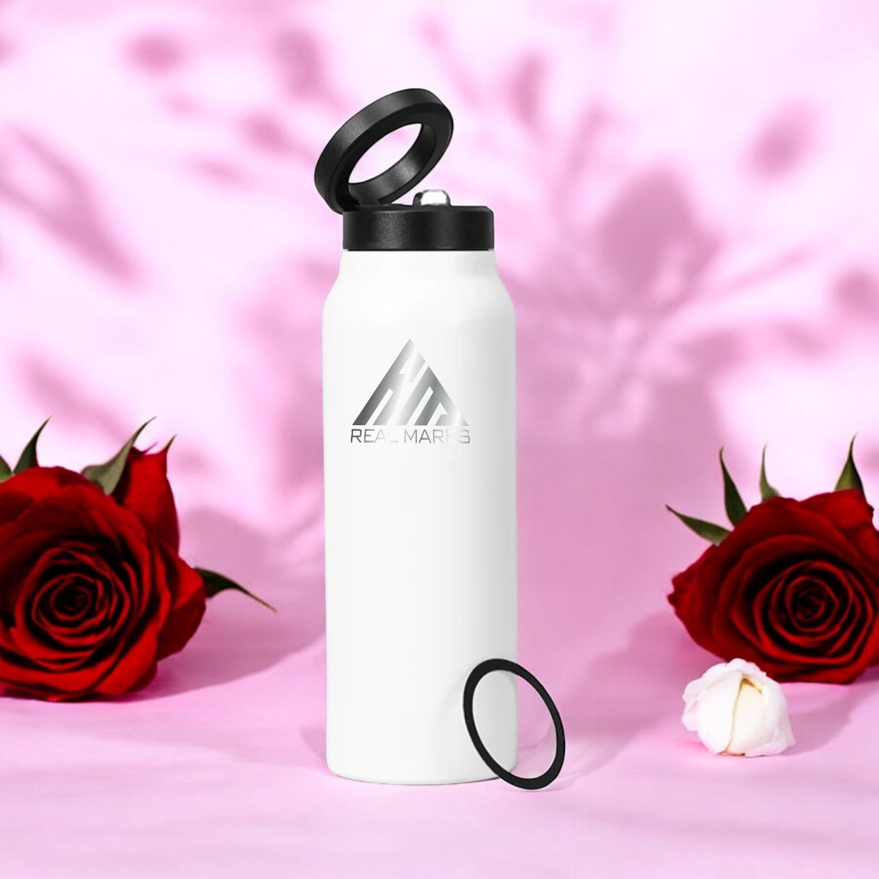 Real Marks-Premium Insulated Water Bottle with Magnetic Phone Holder, Made of Stainless Steel