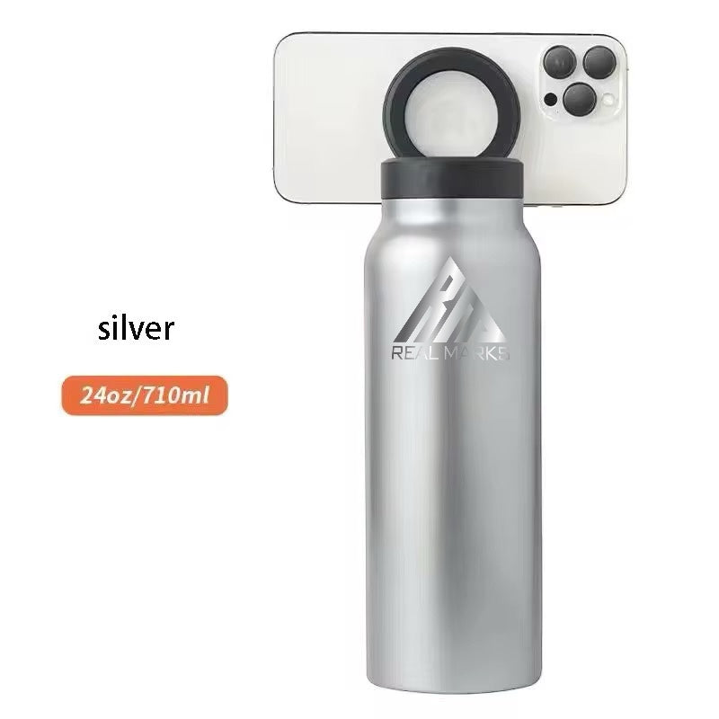 Real Marks-Premium Insulated Water Bottle with Magnetic Phone Holder, Made of Stainless Steel