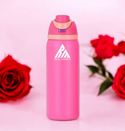 Real - Marks Insulated Stainless-Steel Water Bottle for Cold and Hot Beverages with Straw for Sports, Great for Travel, and School, BPA-Free Sports Water Bottle,32 oz