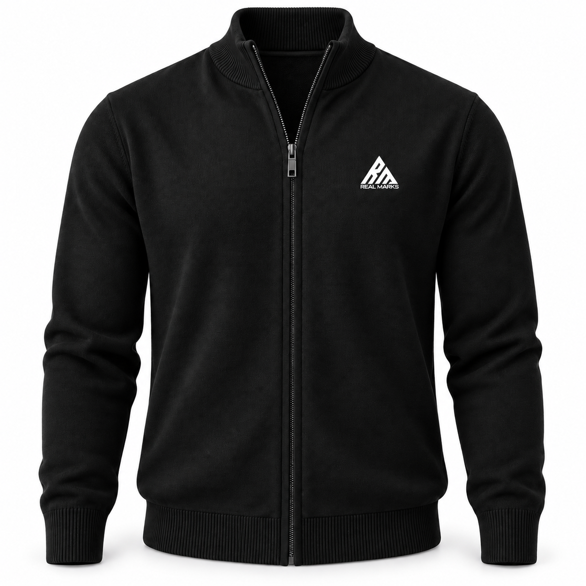Real Marks full-zip knit cardigan black design mockup