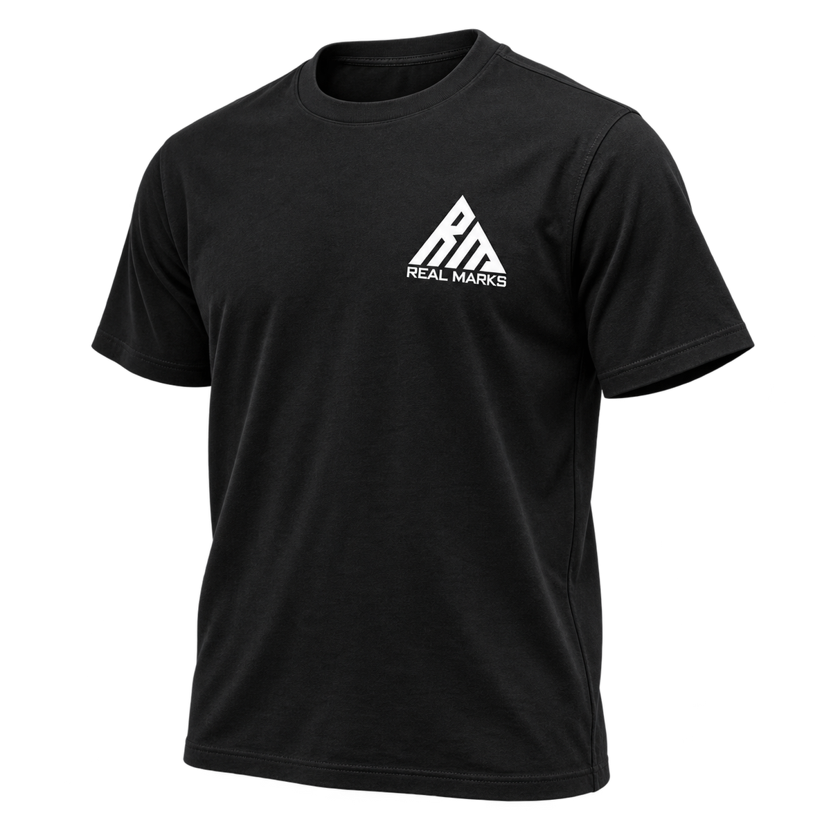 Real Marks Essential Logo T-Shirt in black, three-quarter view