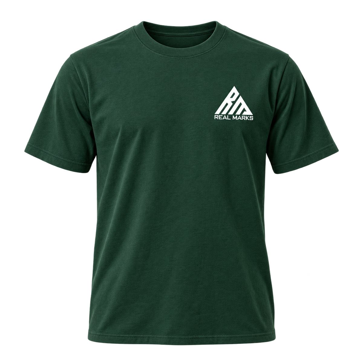 Real Marks Essential Logo T-Shirt in forest green, front view