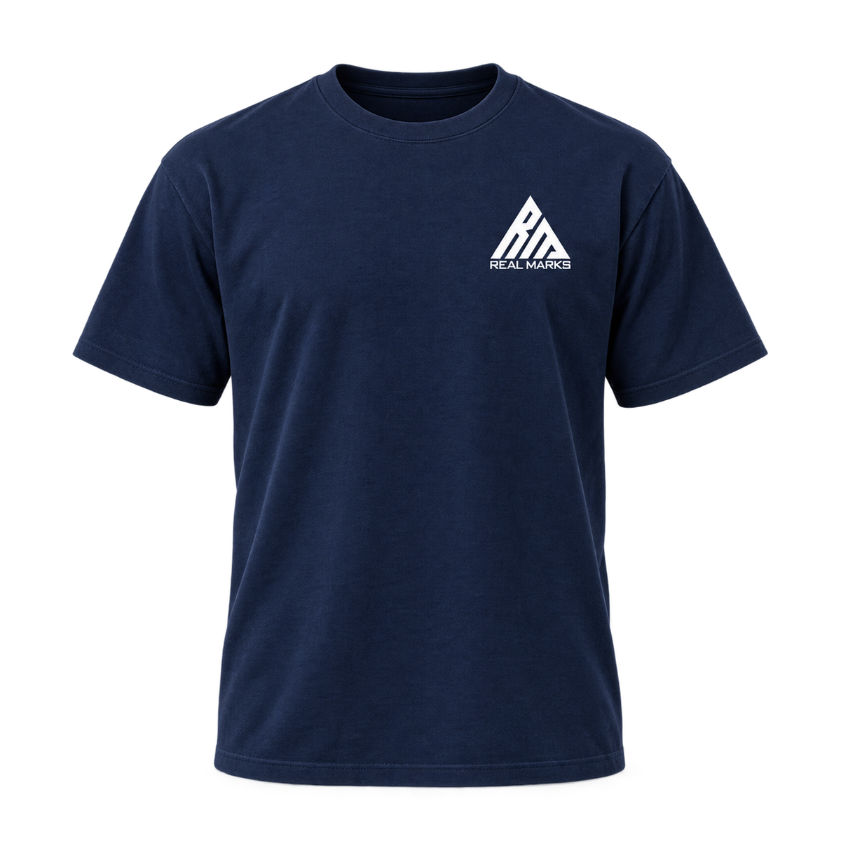 Real Marks Essential Logo T-Shirt in navy, front view