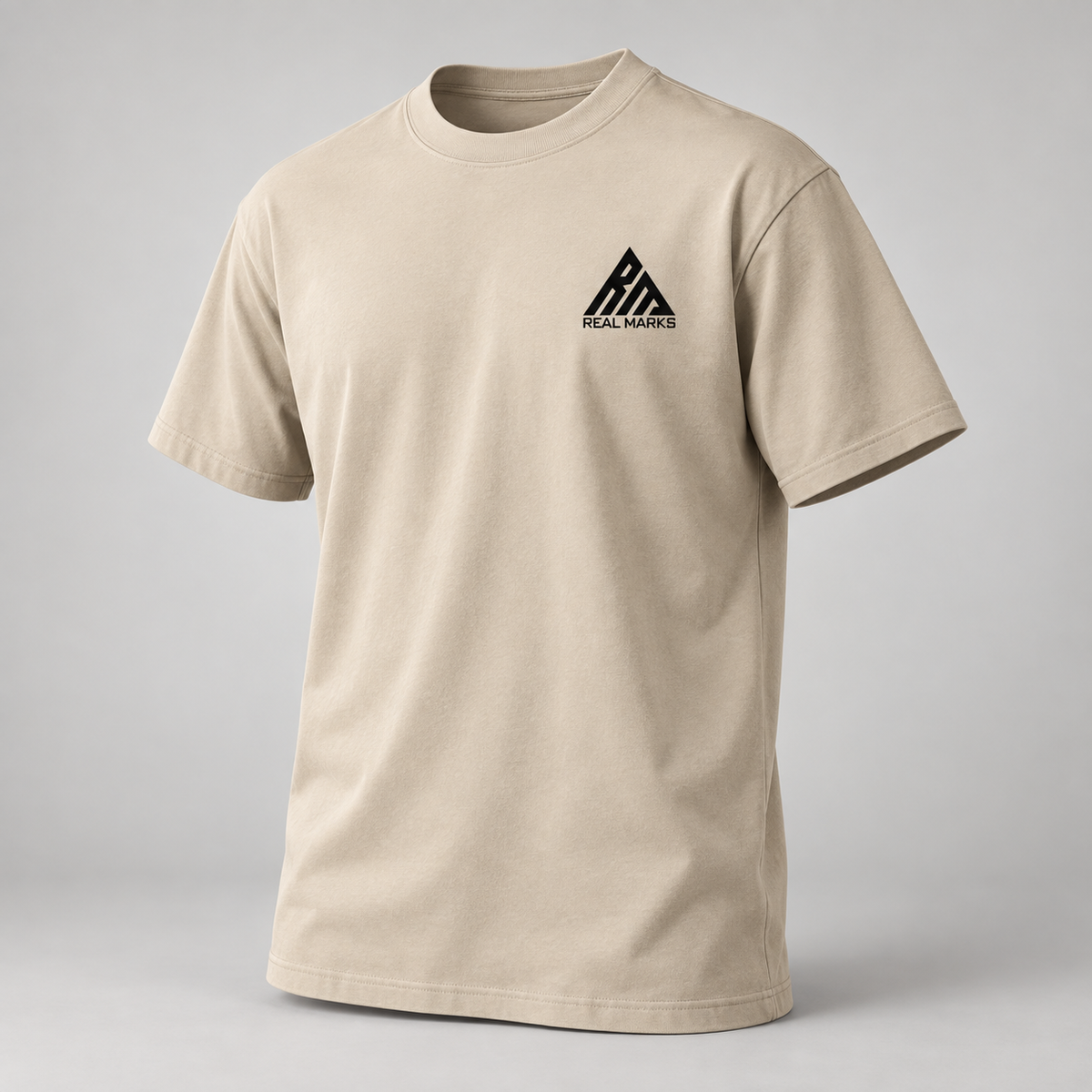 Real Marks heavyweight logo T-shirt in Sand