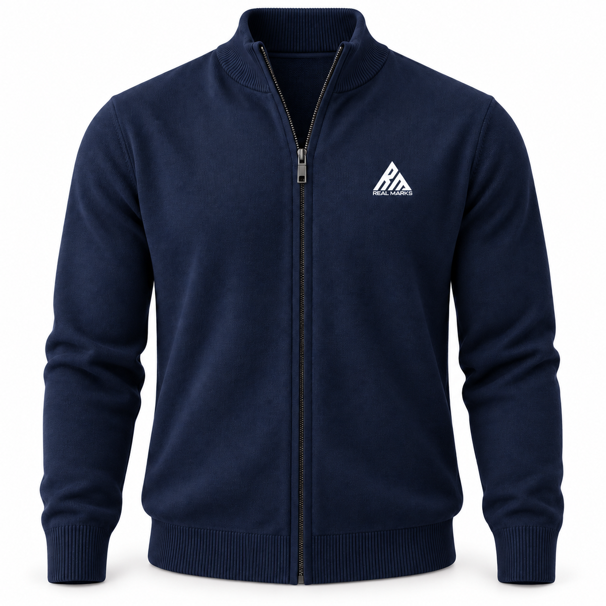 Real Marks men's lightweight zip jacket in navy, front view