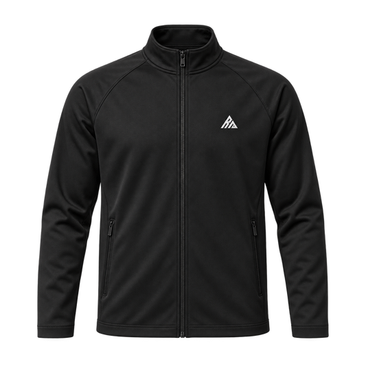 Real Marks men's minimal track jacket in black, front view