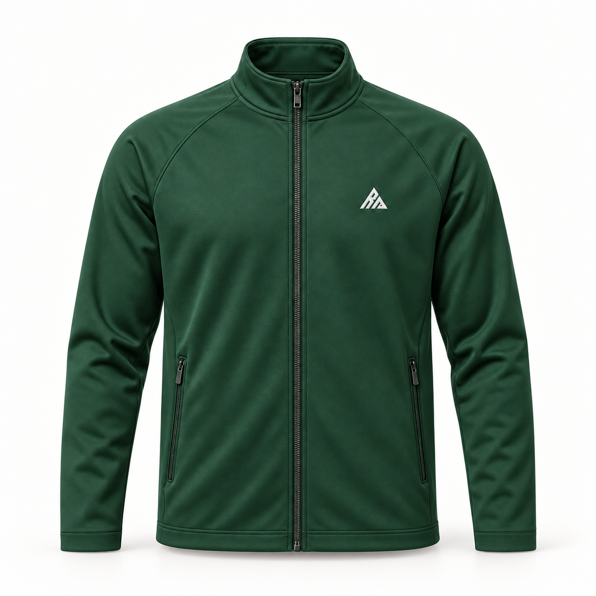 Real Marks men's minimal track jacket in forest green, front view