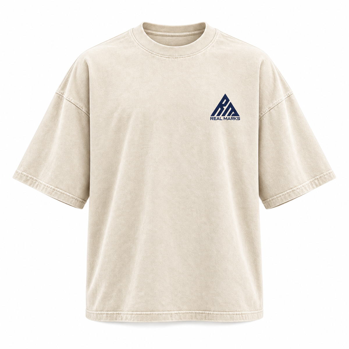 Real Marks Oversized Street T-Shirt in cream, front view with complete logo