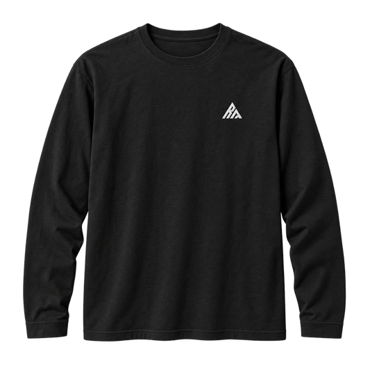 Real Marks men's relaxed long-sleeve T-shirt in black, front view