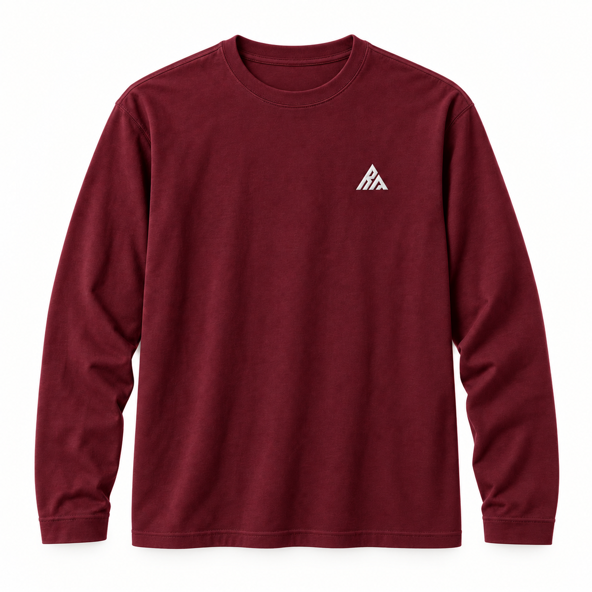 Real Marks men's relaxed long-sleeve T-shirt in burgundy, front view