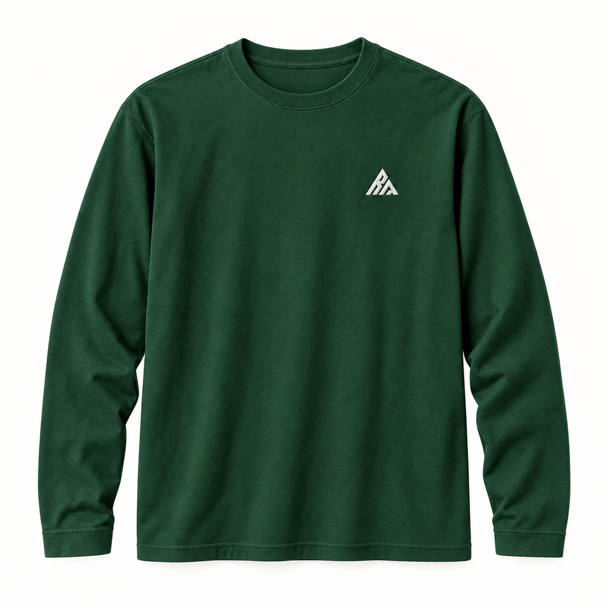 Real Marks men's relaxed long-sleeve T-shirt in forest green, front view