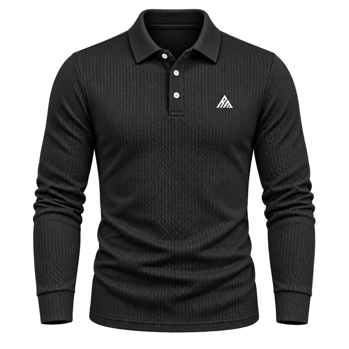 Real Marks textured long-sleeve polo black — design mockup