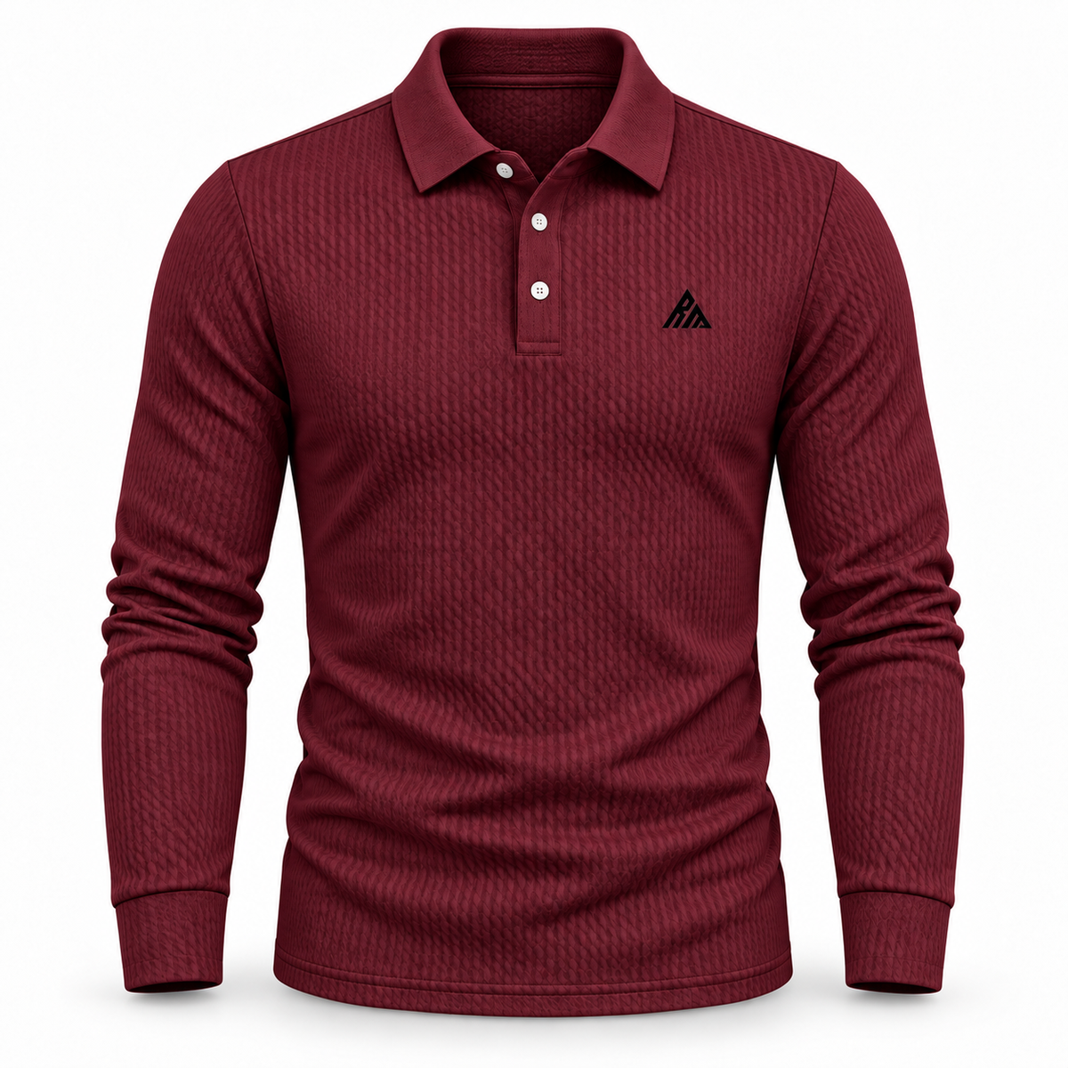 Real Marks textured long-sleeve polo burgundy — design mockup