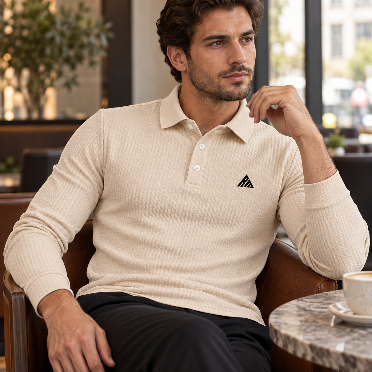 Real Marks textured polo cafe — design mockup