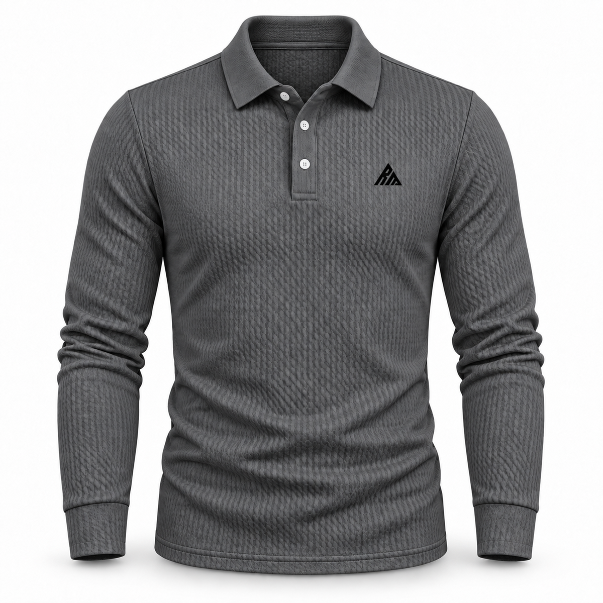 Real Marks textured long-sleeve polo charcoal — design mockup