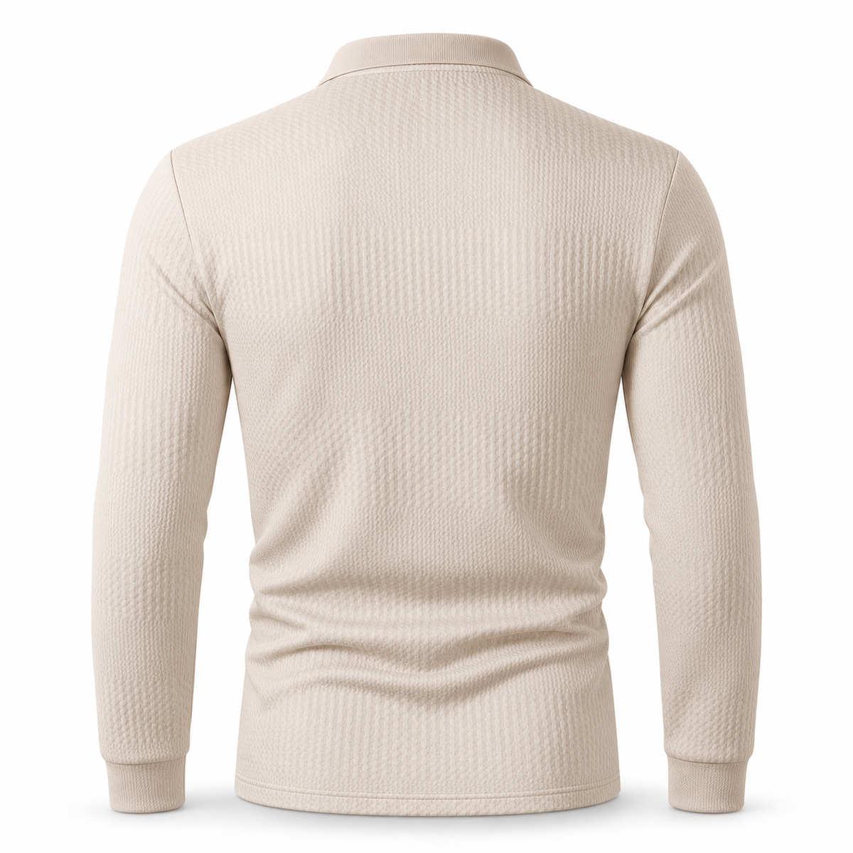 Real Marks textured long-sleeve polo cream back — design mockup