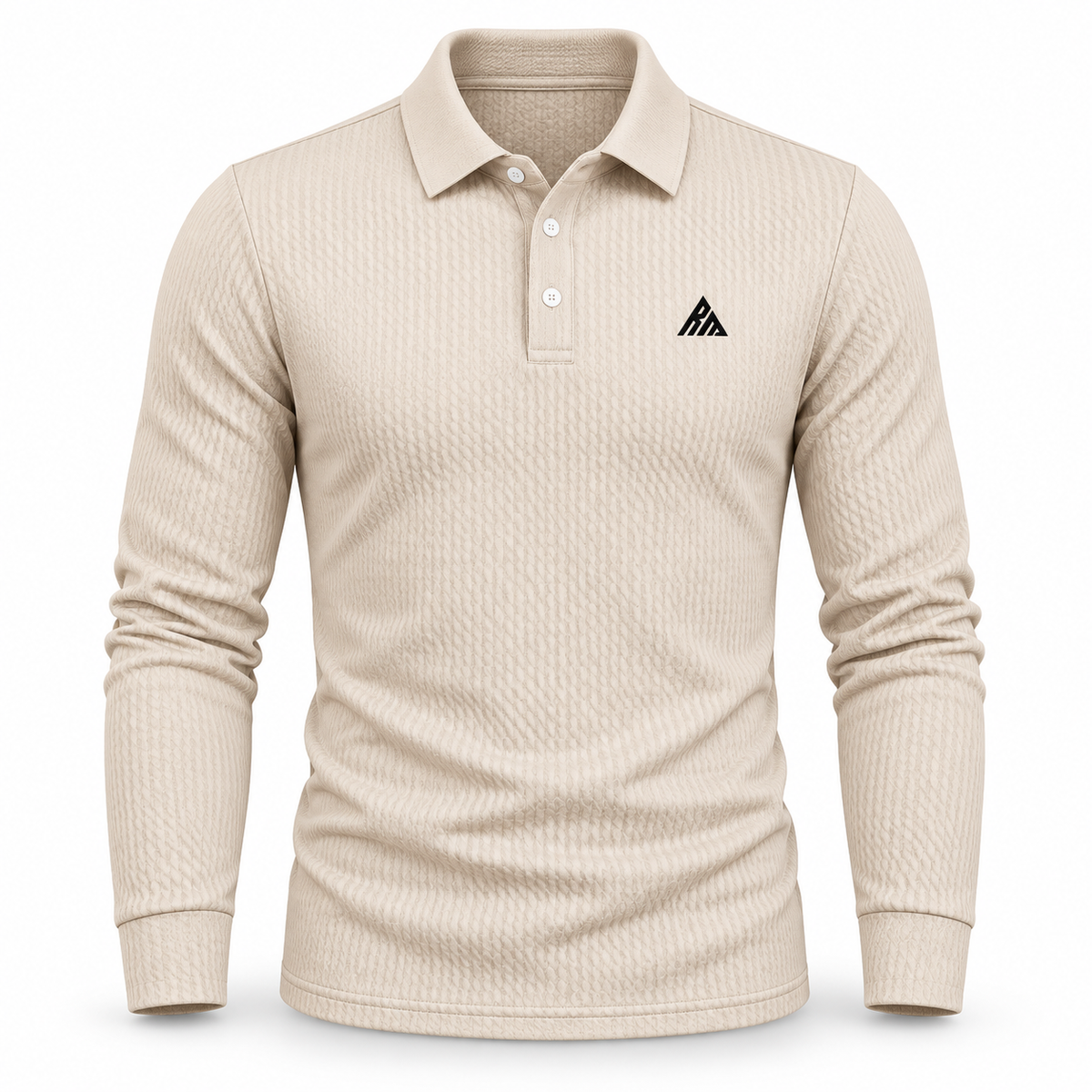 Real Marks textured long-sleeve polo cream hero — design mockup