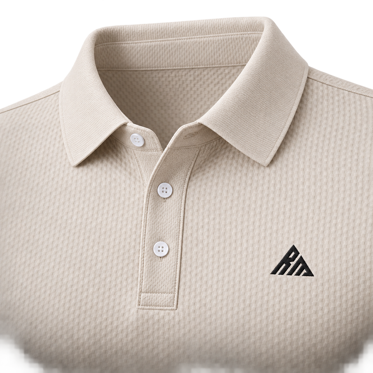 Real Marks textured long-sleeve polo detail — design mockup