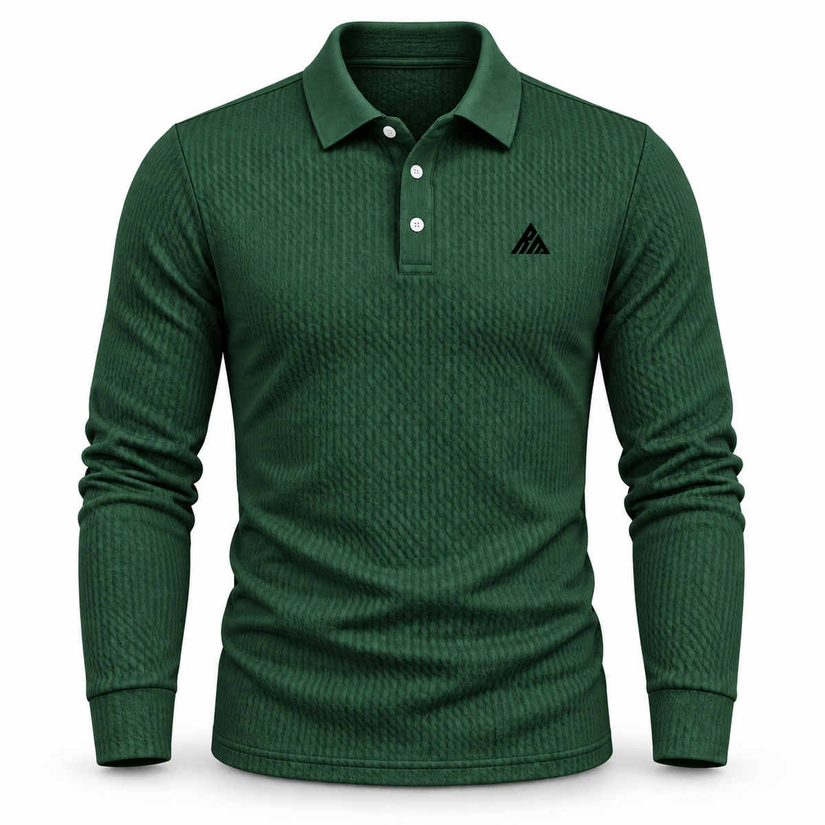 Real Marks textured long-sleeve polo forest green — design mockup