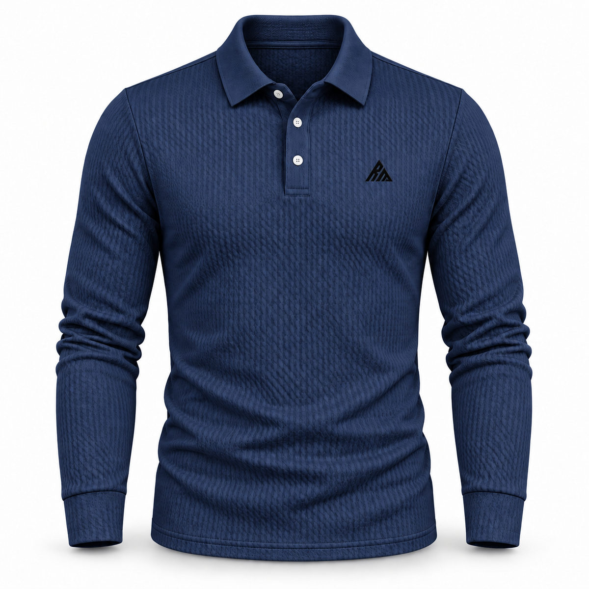 Real Marks textured long-sleeve polo navy — design mockup