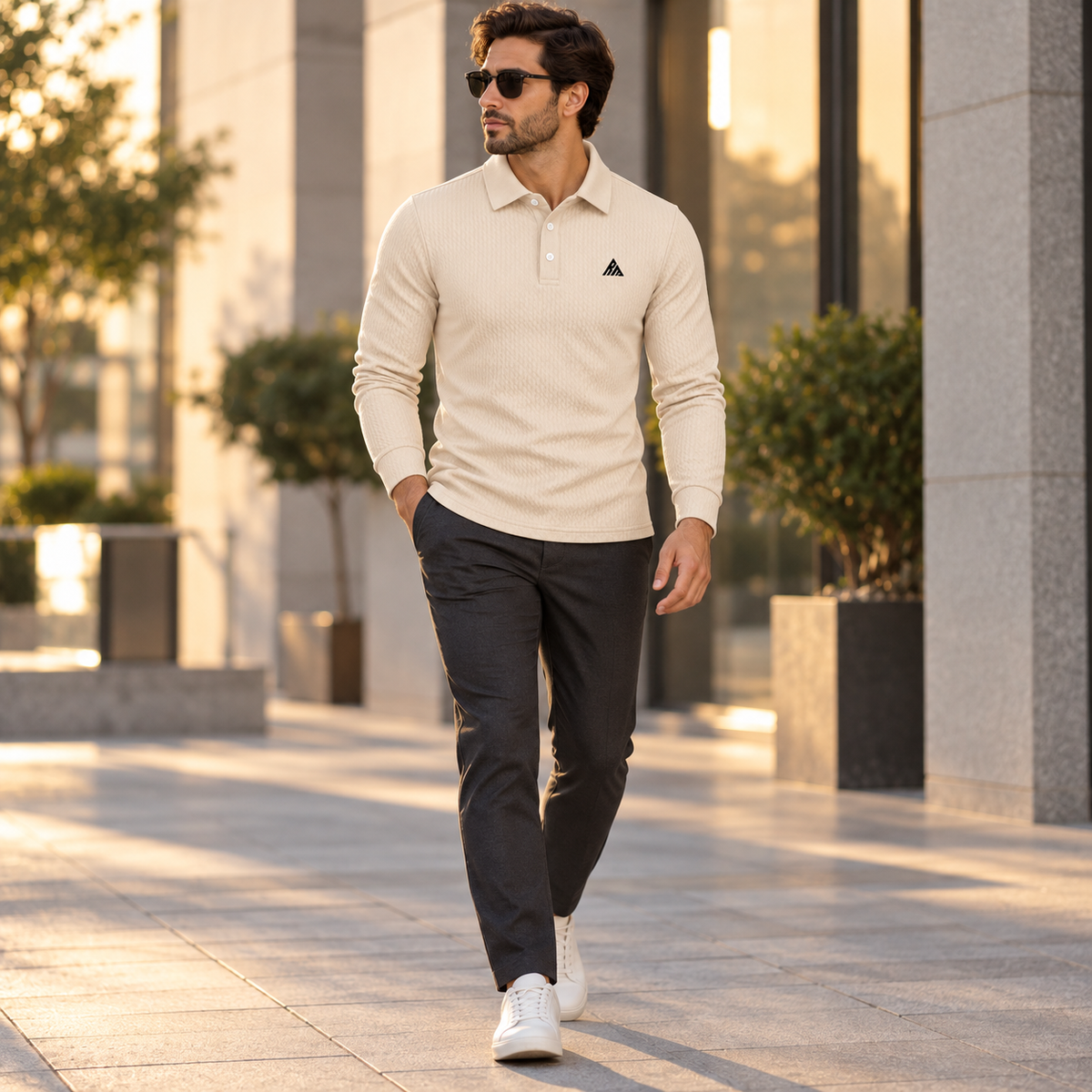 Real Marks textured polo outdoor — design mockup