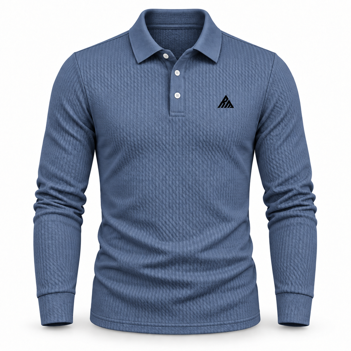 Real Marks textured long-sleeve polo slate blue — design mockup