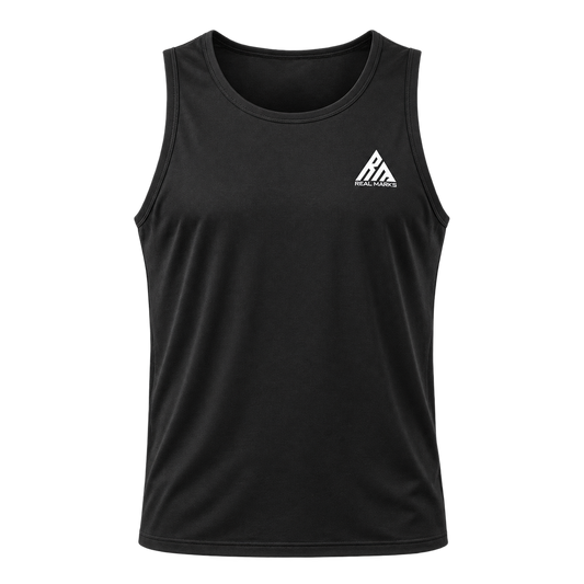 Real Marks men's training tank in black, front view