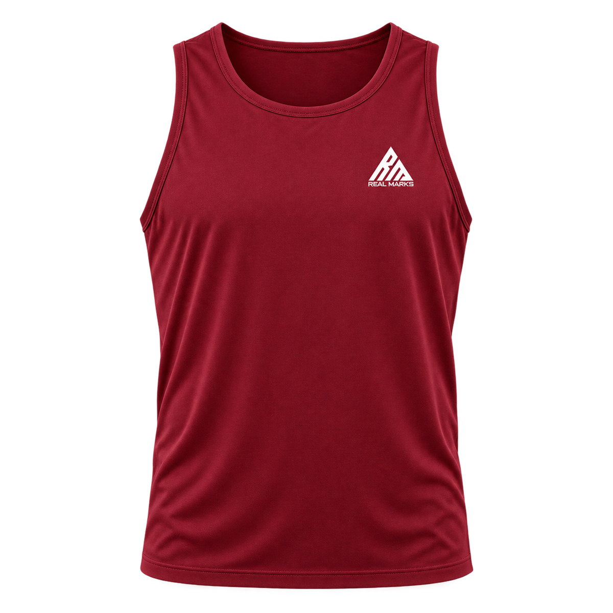 Real Marks men's training tank in burgundy, front view