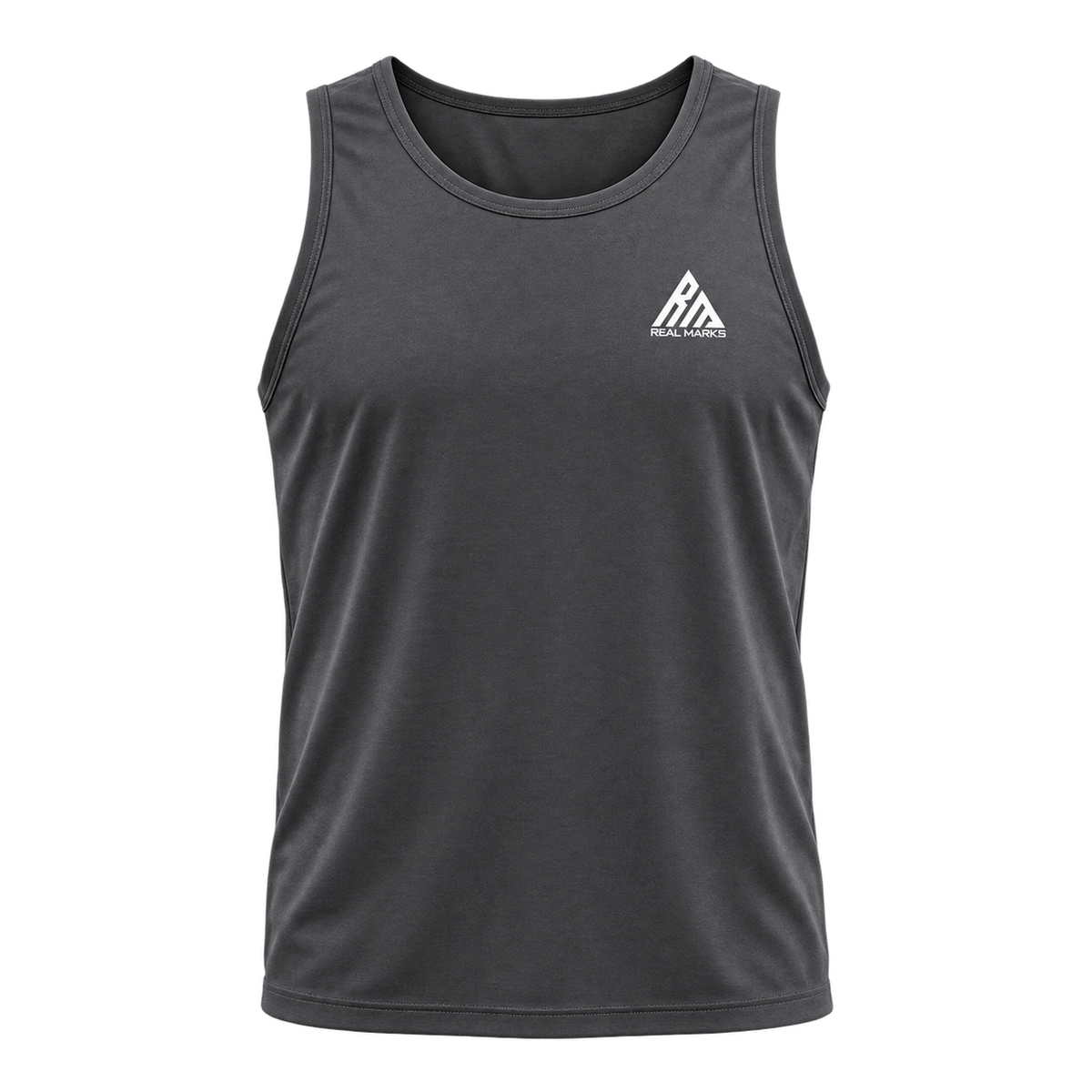 Real Marks men's training tank in dark charcoal, front view