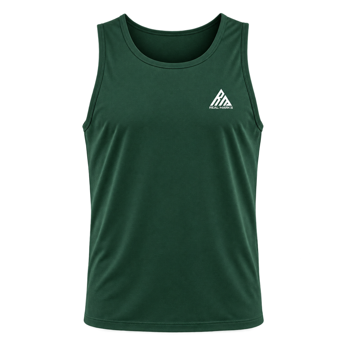Real Marks men's training tank in forest green, front view