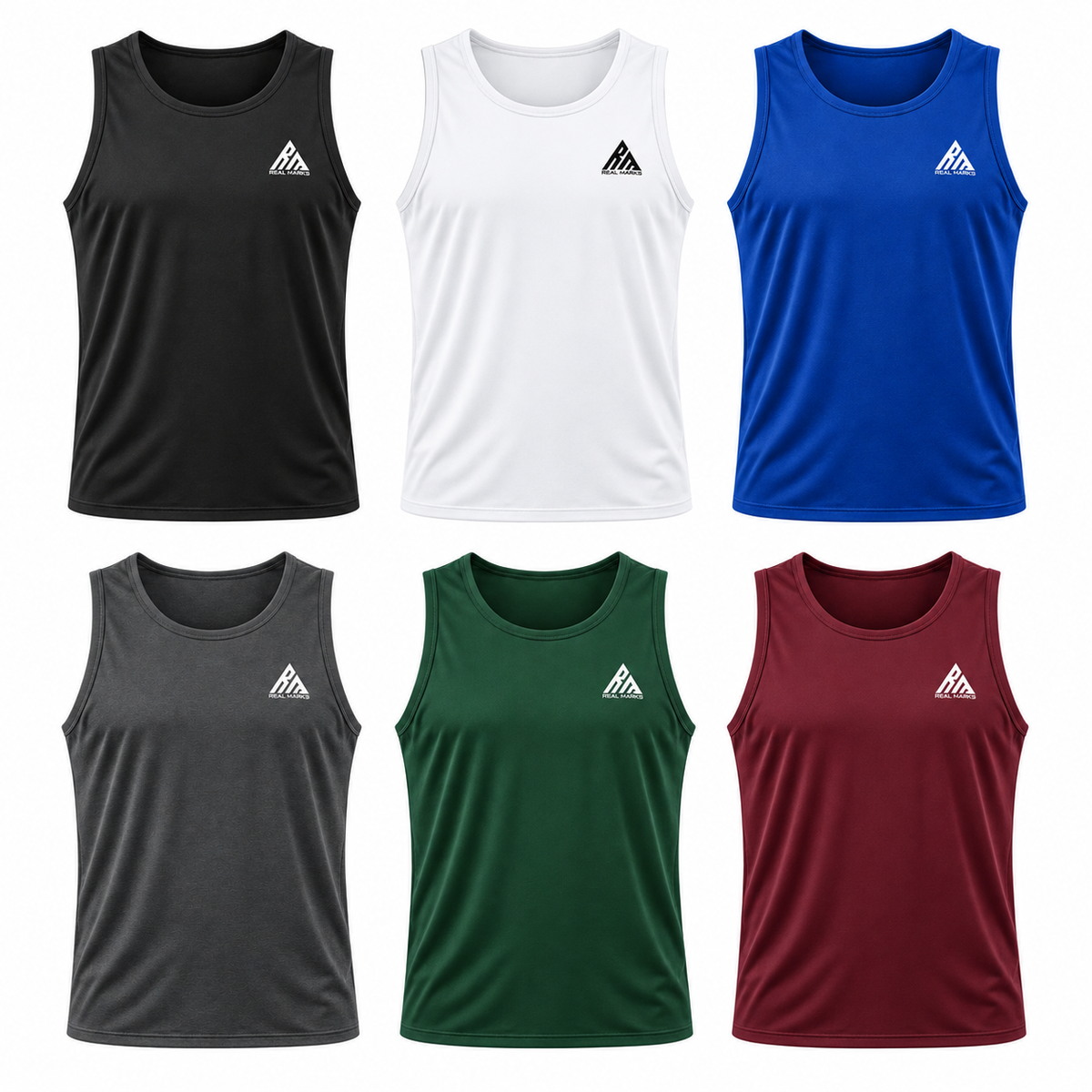 Real Marks men's training tank shown in six color options