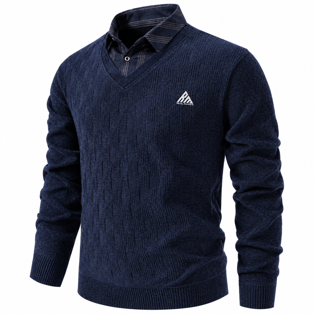 Real Marks men's V-neck knit sweater in navy