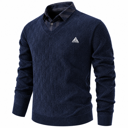 Real Marks men's V-neck knit sweater in navy