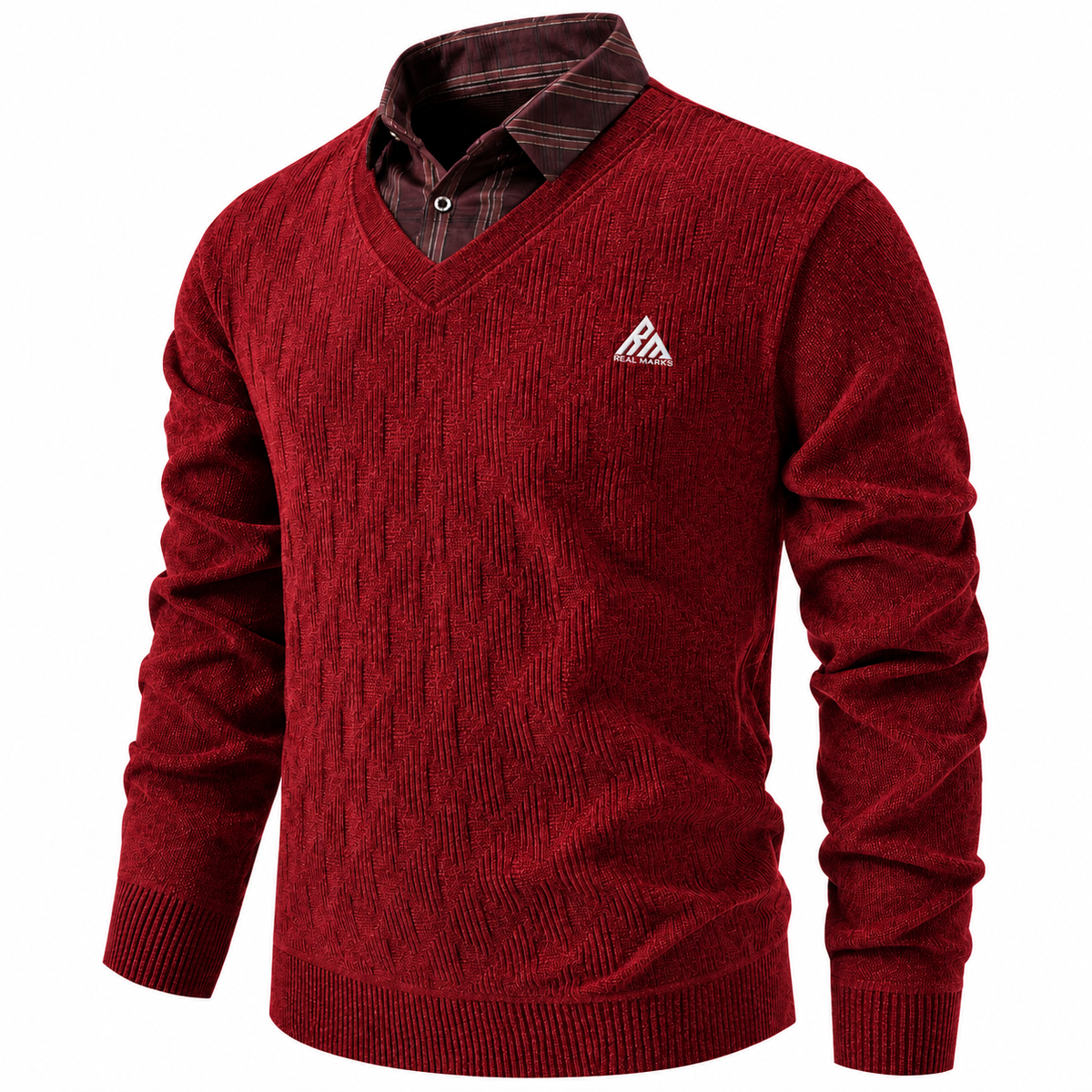 Real Marks men's V-neck knit sweater in red