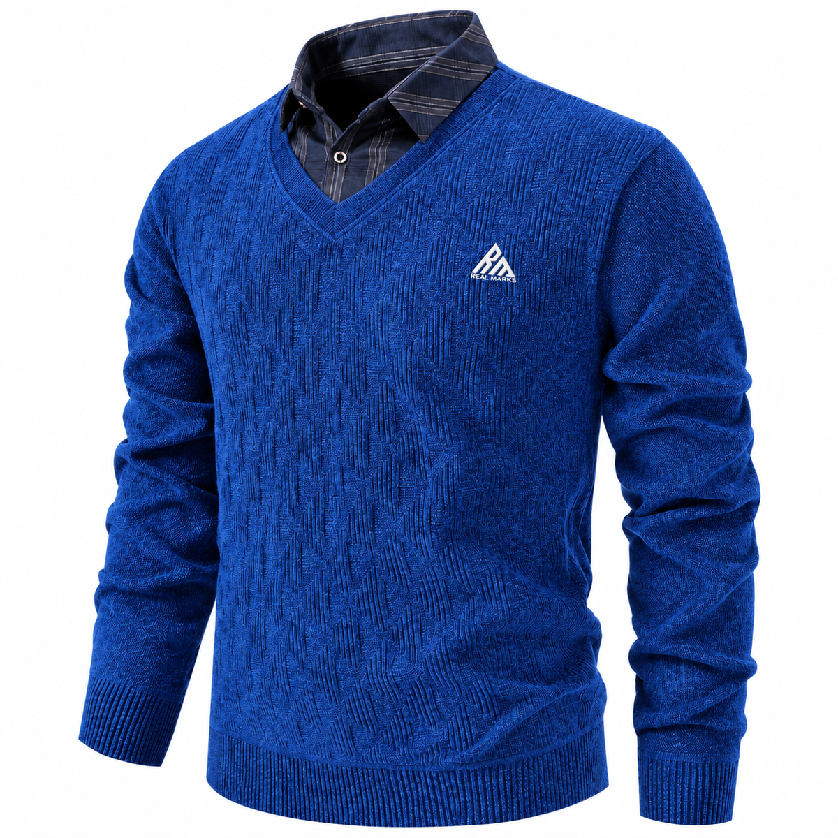 Real Marks men's V-neck knit sweater in royal blue