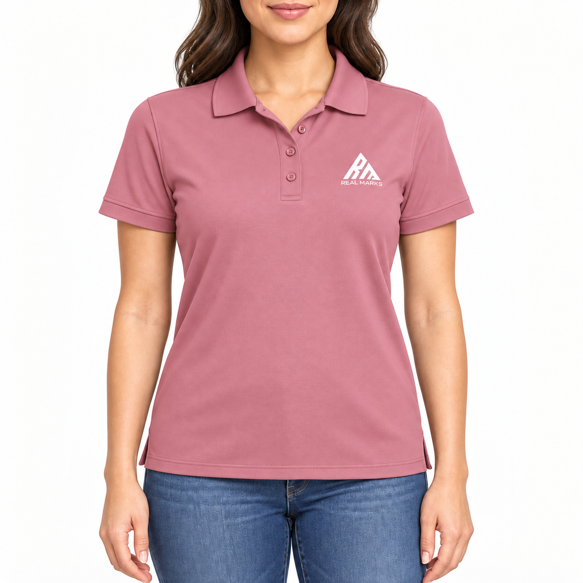 Real Marks women's classic logo polo in dusty rose