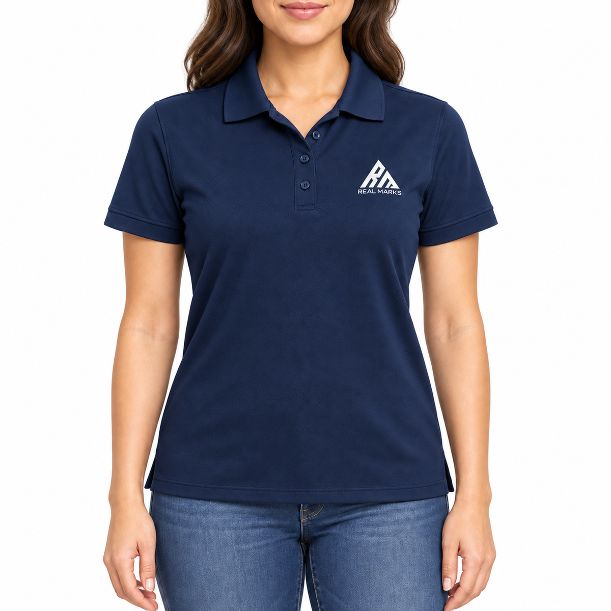 Real Marks women's classic logo polo in navy
