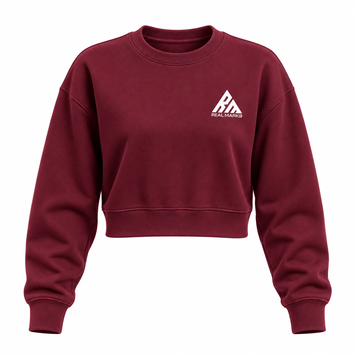 Real Marks women's cropped crewneck sweatshirt in burgundy