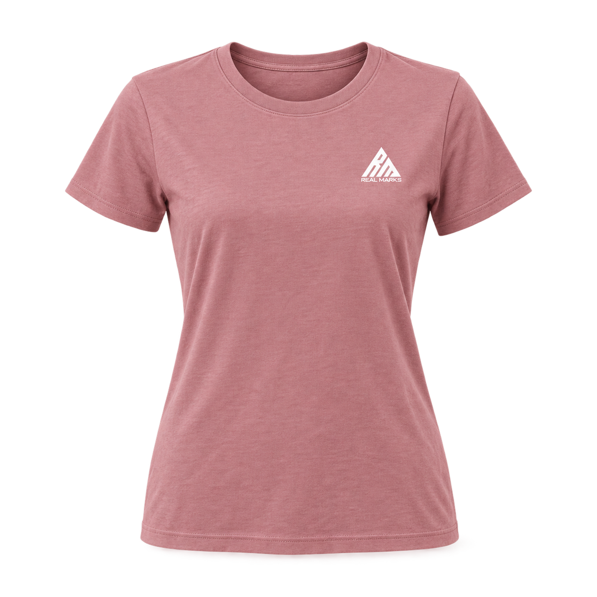 Real Marks women's essential logo T-shirt in dusty rose, front view