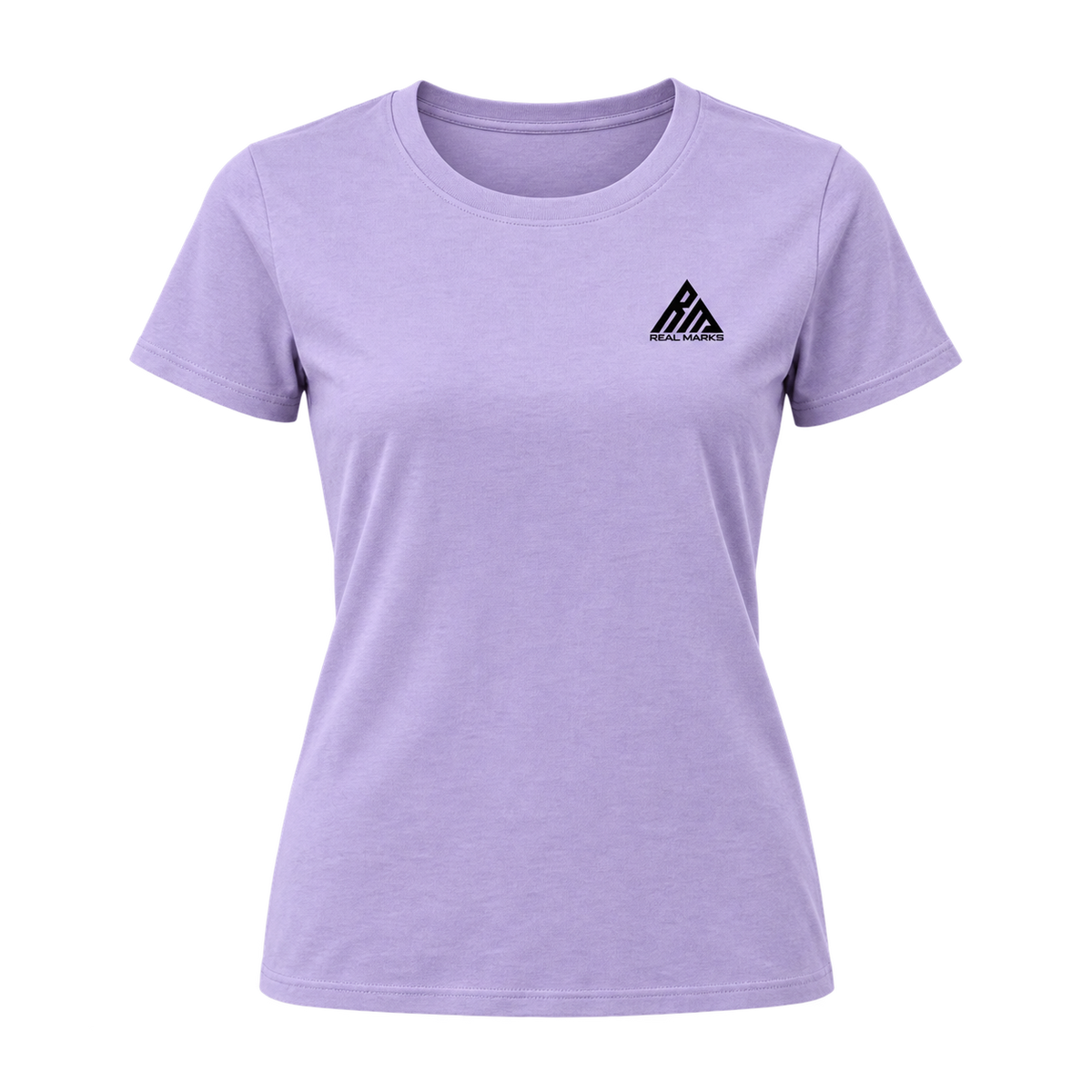 Real Marks women's essential logo T-shirt in soft lavender, front view