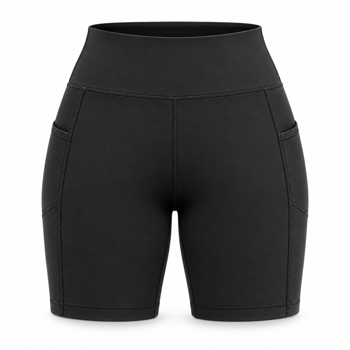 Real Marks Women's High-Waist Active Shorts in black, back view