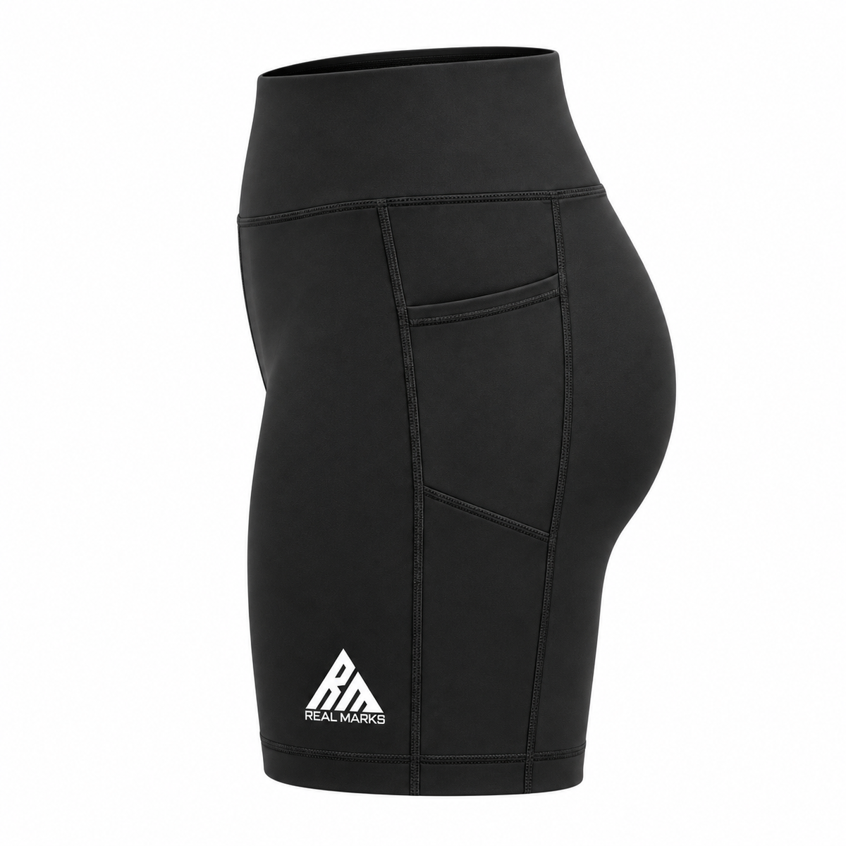 Real Marks Women's High-Waist Active Shorts side view with pocket