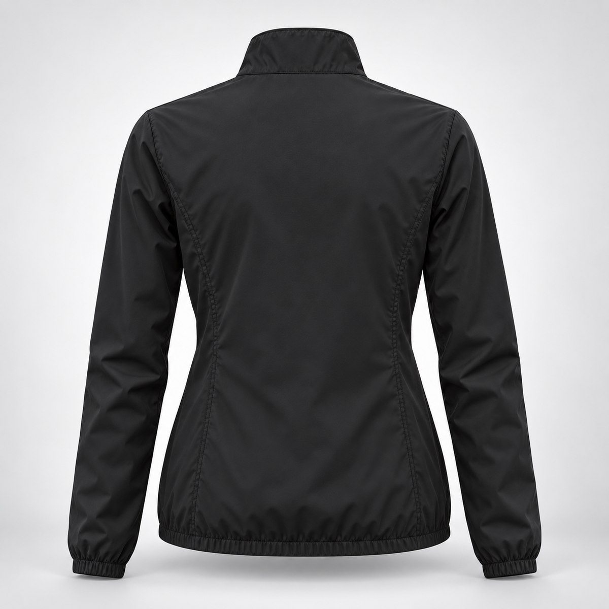 Real Marks women's lightweight zip jacket in black, back view