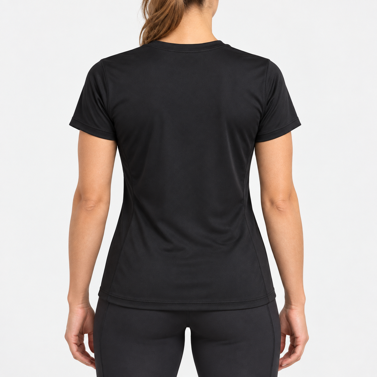Real Marks women's performance training T-shirt in black, back view