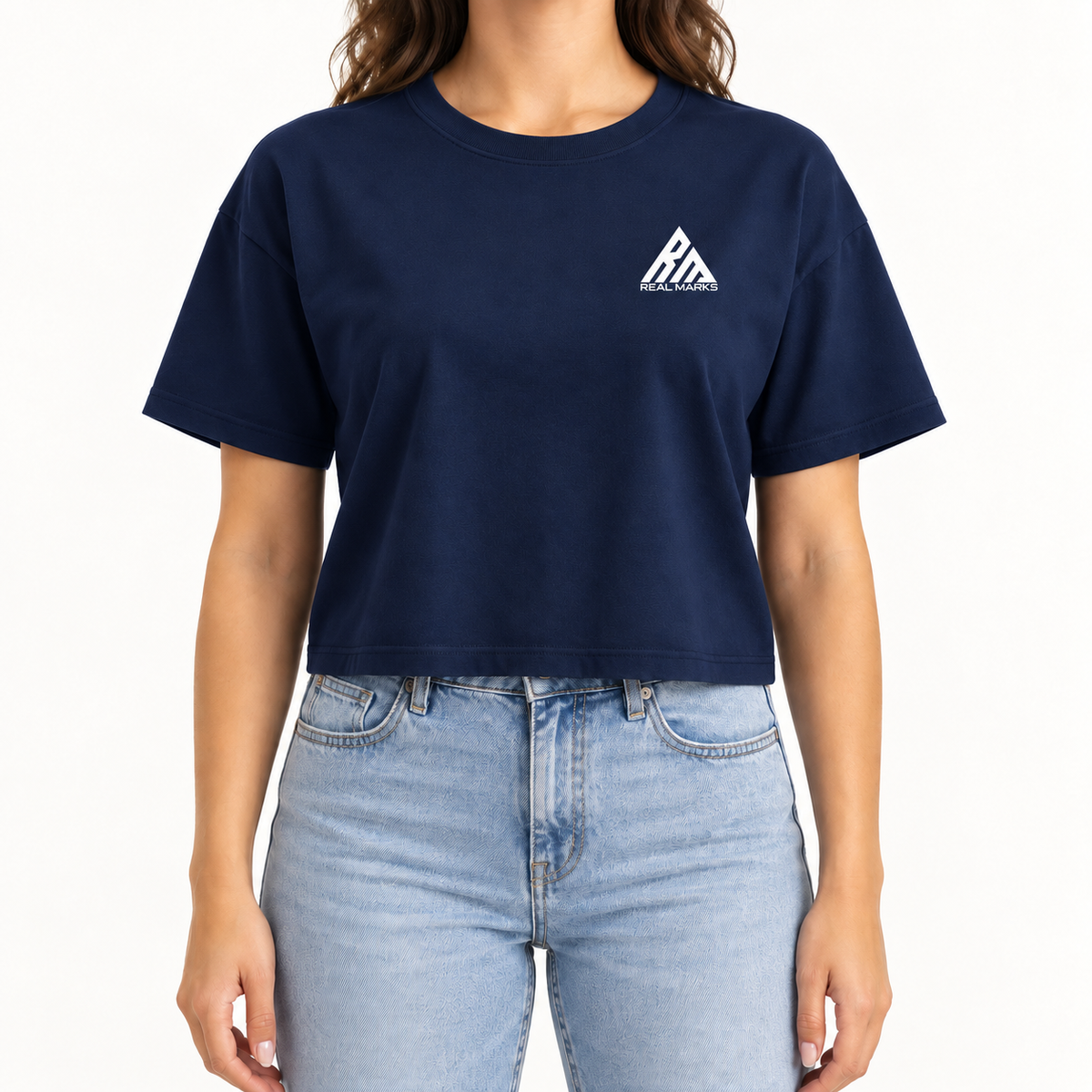 Real Marks women's relaxed crop T-shirt in navy