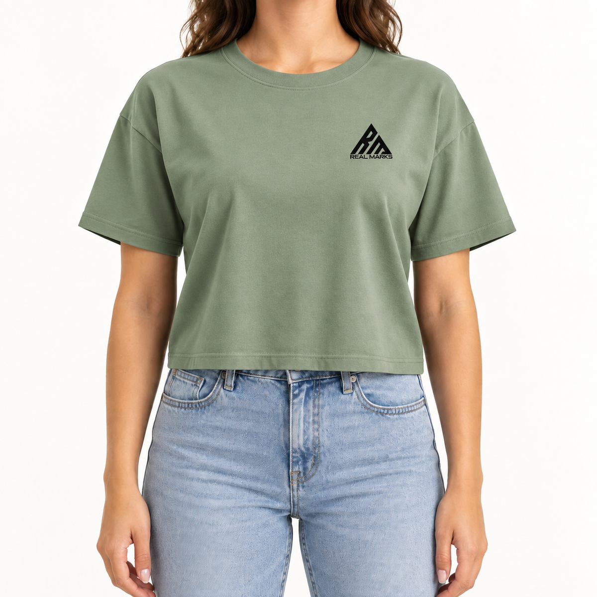 Real Marks women's relaxed crop T-shirt in sage green