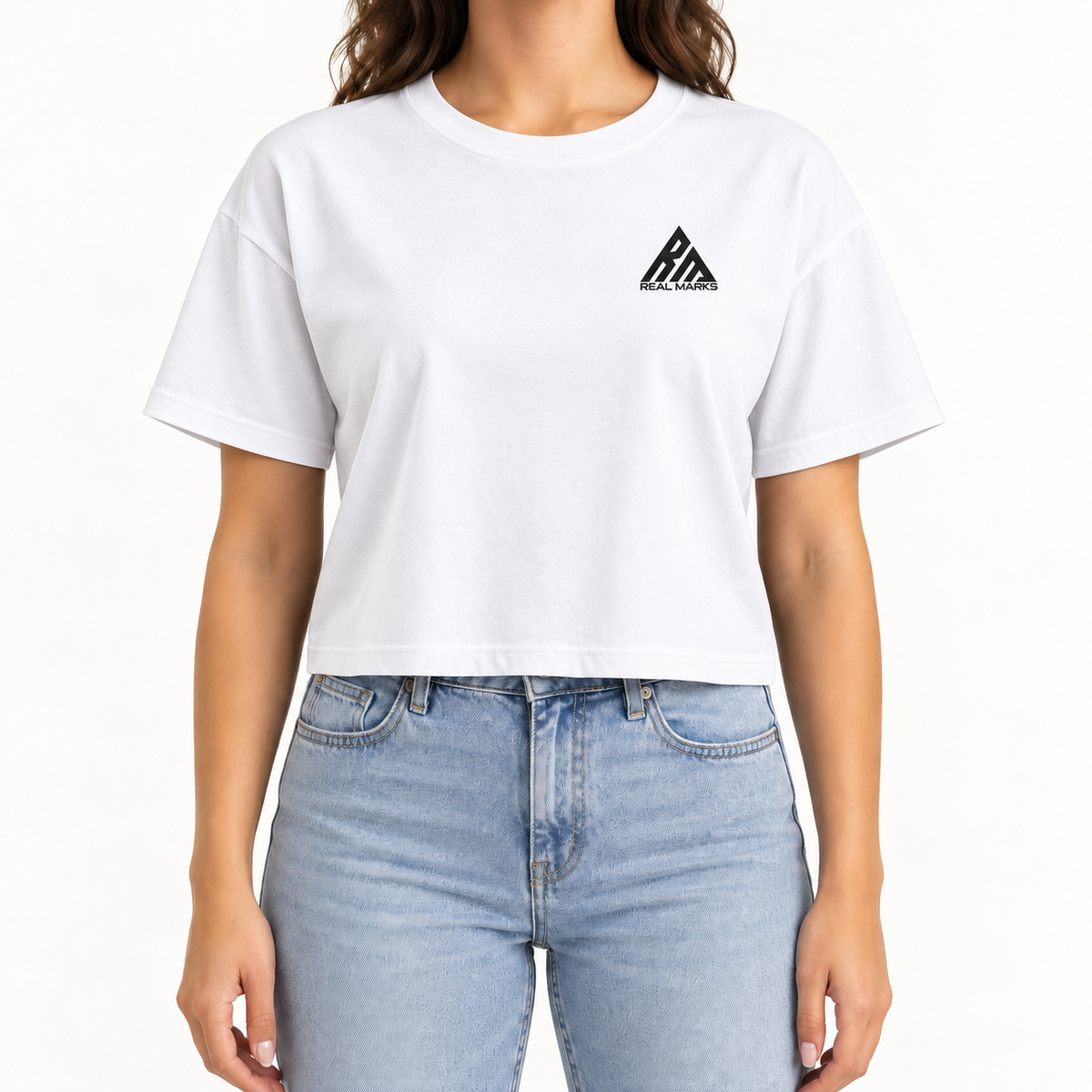 Real Marks women's relaxed crop T-shirt in white