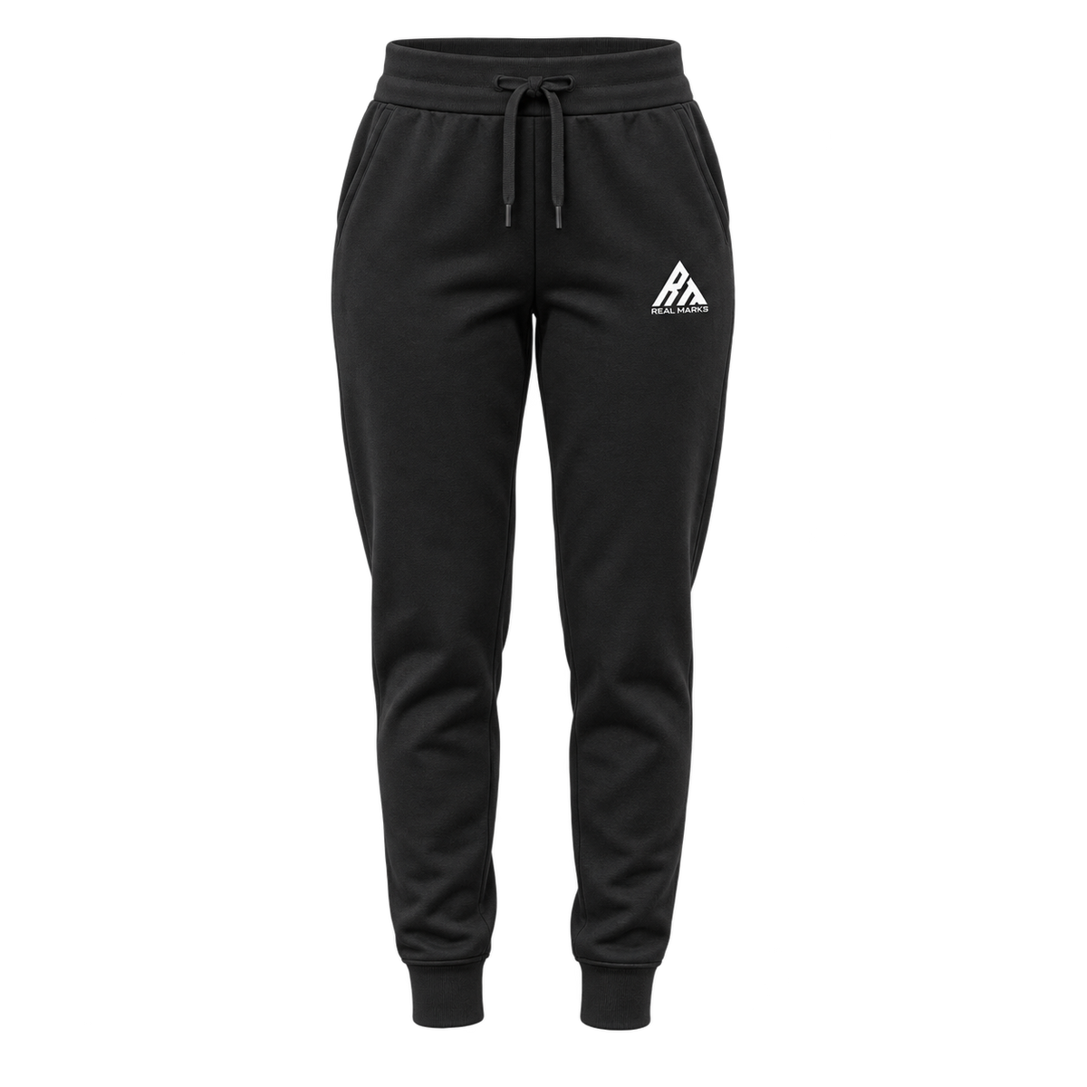 Real Marks women's tapered everyday joggers in black, front view