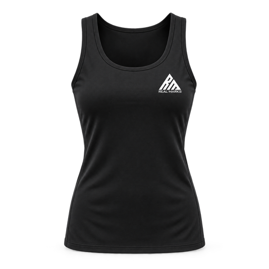 Real Marks Women's Training Tank in black, front view